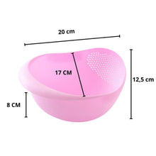 Kitchen strainer bowl, ideal for draining and storing grains like rice.