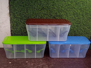 Kitchen Airtight 4-Section Storage Container / Pickle Jar with 4 Spoons (1 Pc / Mix Color)